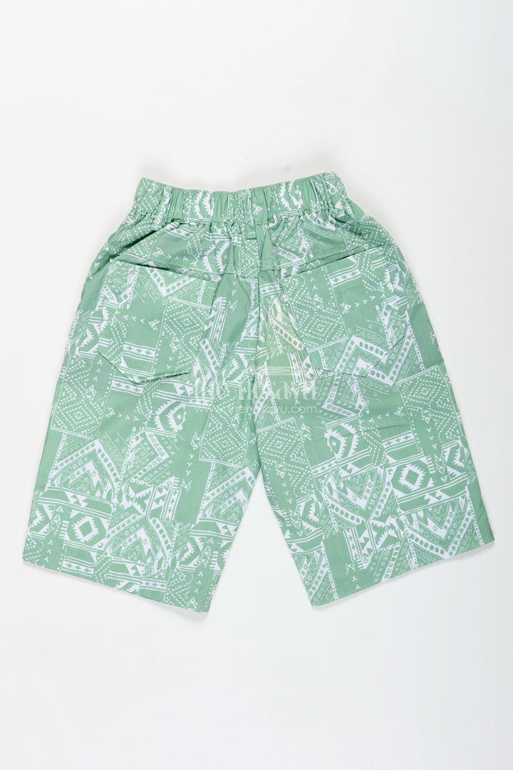 Boys Digital Printed Shorts in Green Cotton Blend with Playful Prints and Comfortable Fit