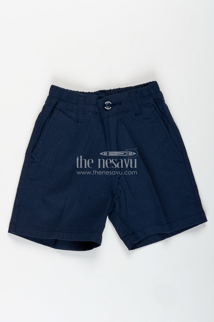 Boys Navy Blue Uniform Shorts in Cotton Blend with Comfortable Elastic Waist and Structured Fit