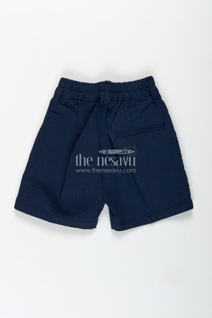Boys Navy Blue Uniform Shorts in Cotton Blend with Comfortable Elastic Waist and Structured Fit