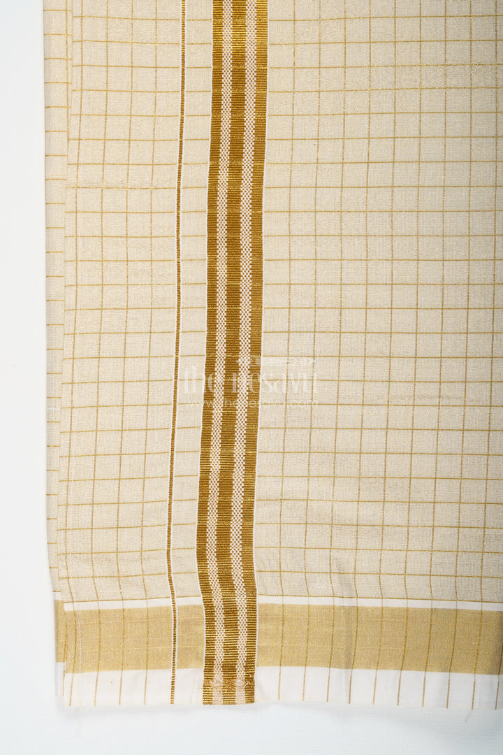 Boys Tissue Dhoti with Checked Design and Double Zari Border in Elegant Dhoti Suit Style