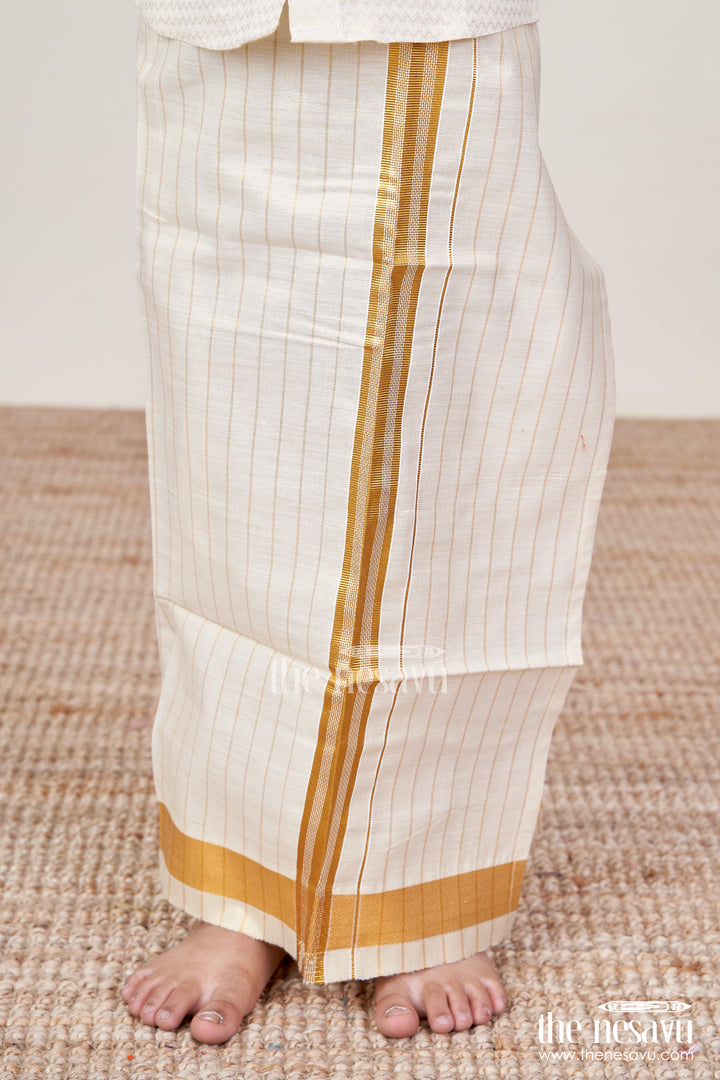 Boys Striped Tissue Dhoti with Gold Border for Versatile Wear in Dhoti Online Shopping Trend