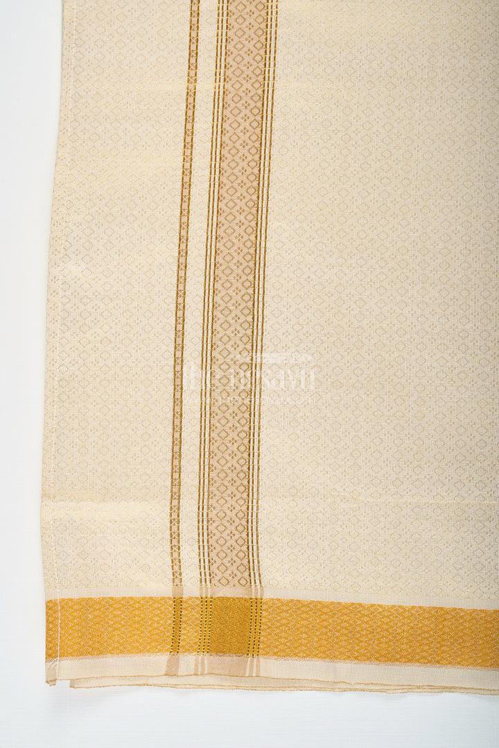 Boys Tissue Dhoti with Embossed Zari Border in Golden Finish for a Traditional Dhoti Look
