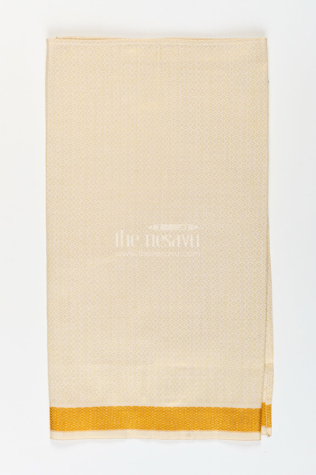 Boys Tissue Dhoti with Embossed Zari Border in Golden Finish for a Traditional Dhoti Look