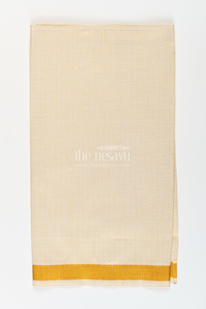 Boys Tissue Dhoti with Embossed Zari Border in Golden Finish for a Traditional Dhoti Look