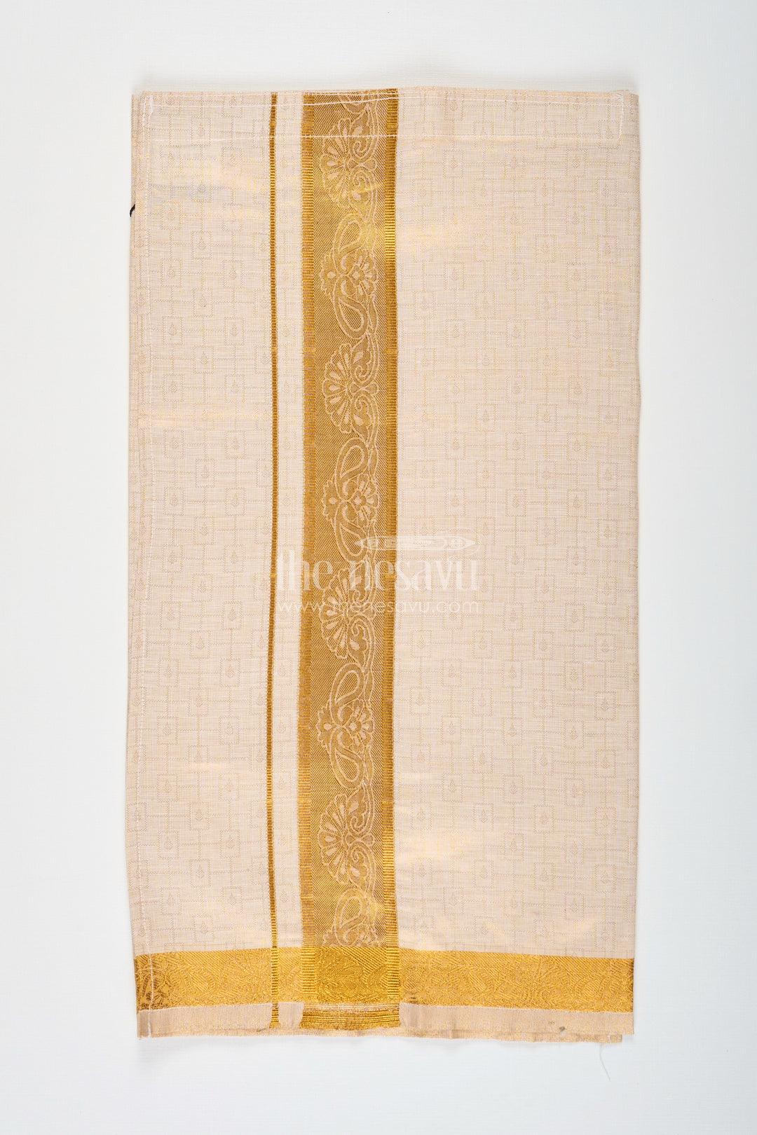 Boys Traditional Tissue Dhoti with Paisley Zari Border for Graceful Simplicity in Simple Dhoti Style