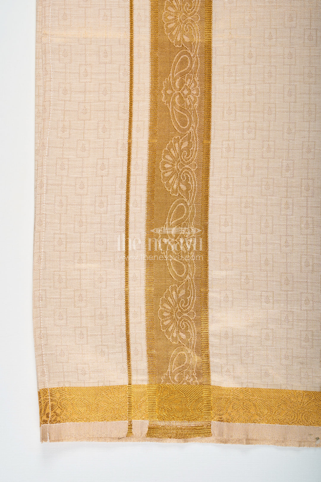Boys Traditional Tissue Dhoti with Paisley Zari Border for Graceful Simplicity in Simple Dhoti Style