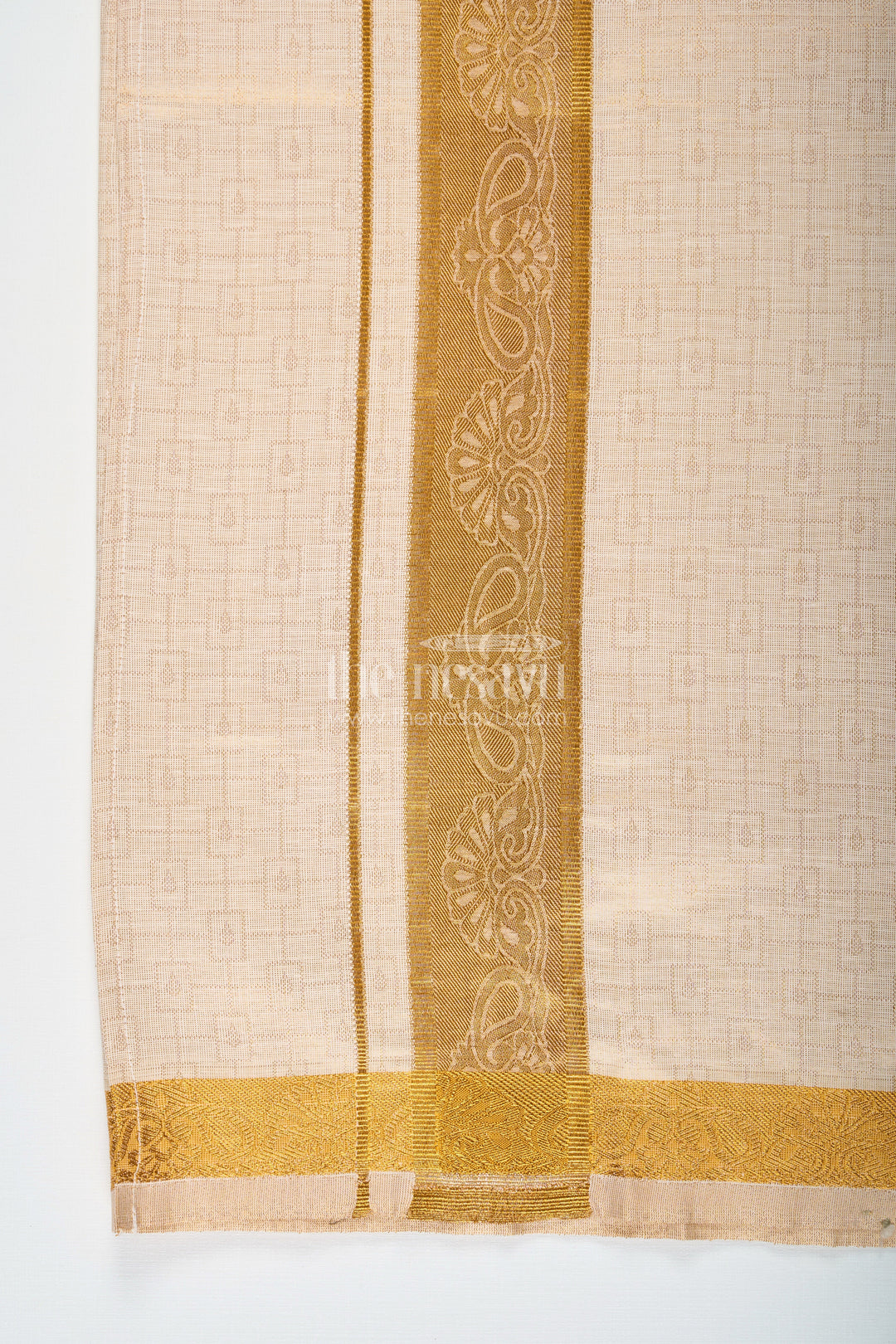Boys Traditional Tissue Dhoti with Paisley Zari Border for Graceful Simplicity in Simple Dhoti Style