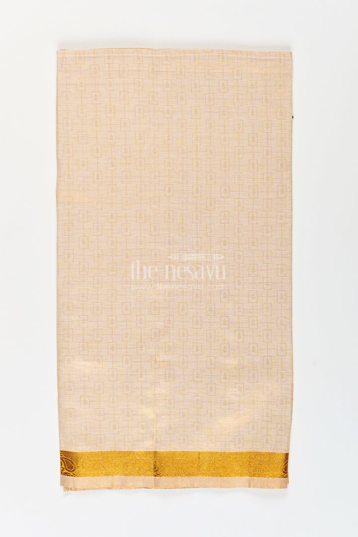 Boys Traditional Tissue Dhoti with Paisley Zari Border for Graceful Simplicity in Simple Dhoti Style