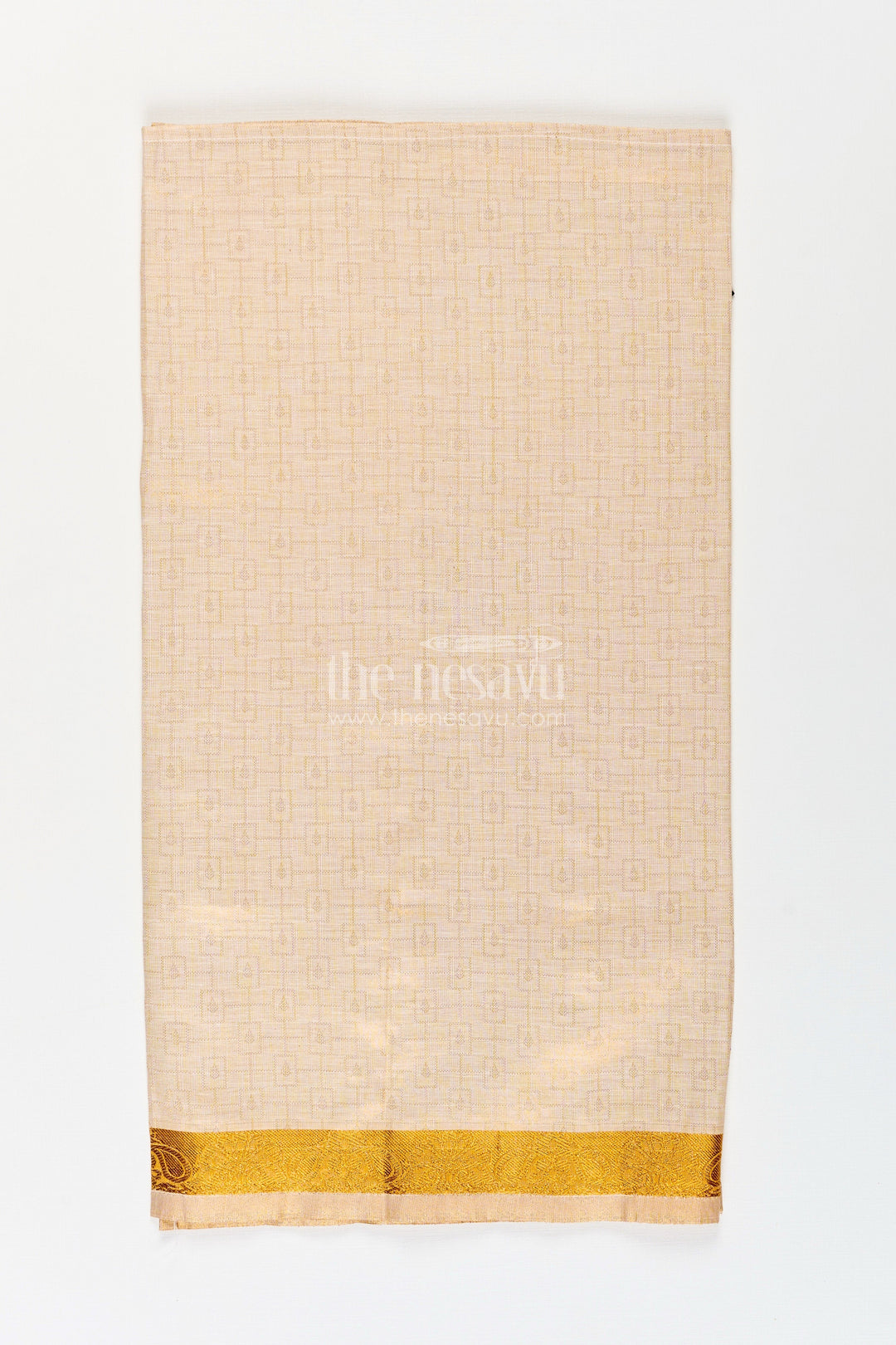 Boys Traditional Tissue Dhoti with Paisley Zari Border for Graceful Simplicity in Simple Dhoti Style