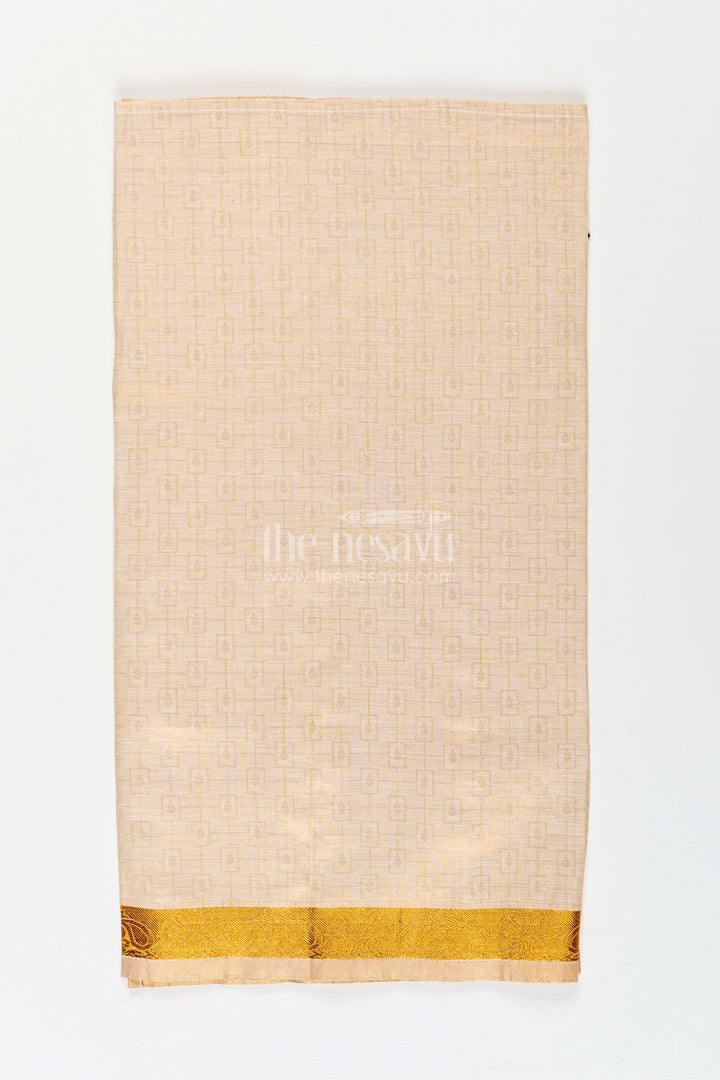 Boys Traditional Tissue Dhoti with Paisley Zari Border for Graceful Simplicity in Simple Dhoti Style