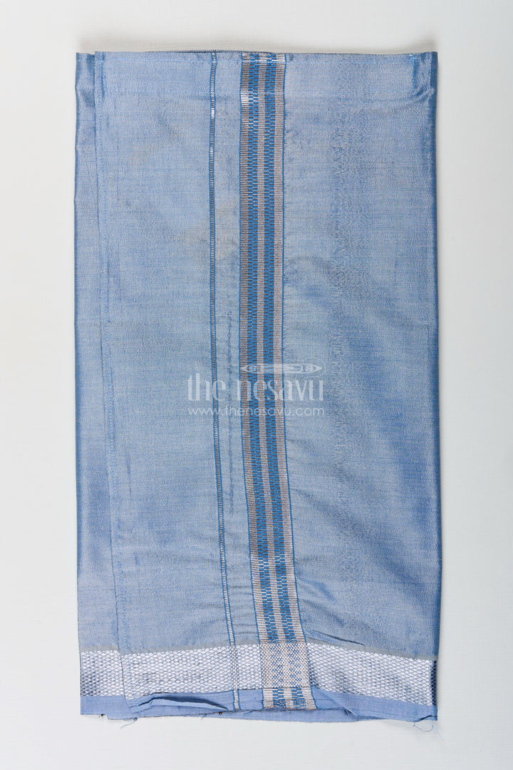 Boys Grey Tissue Dhoti with Silver Border for a Modern Take on Ethnic Elegance in Dhoti Fashion
