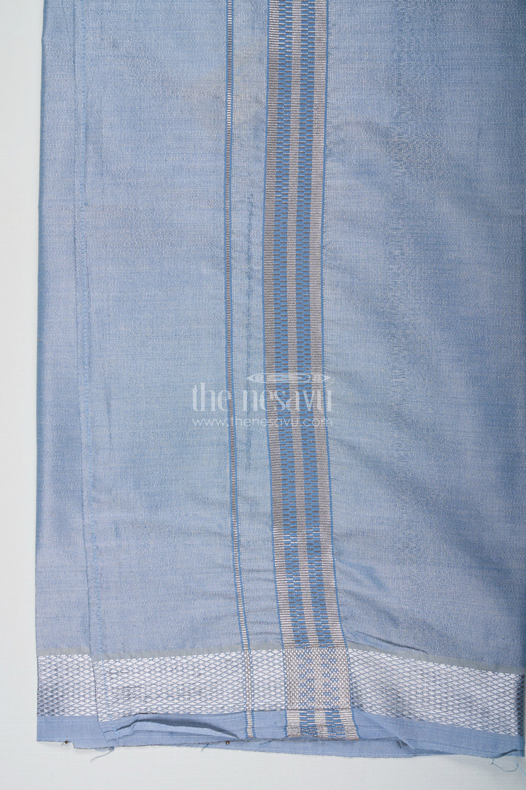 Boys Grey Tissue Dhoti with Silver Border for a Modern Take on Ethnic Elegance in Dhoti Fashion
