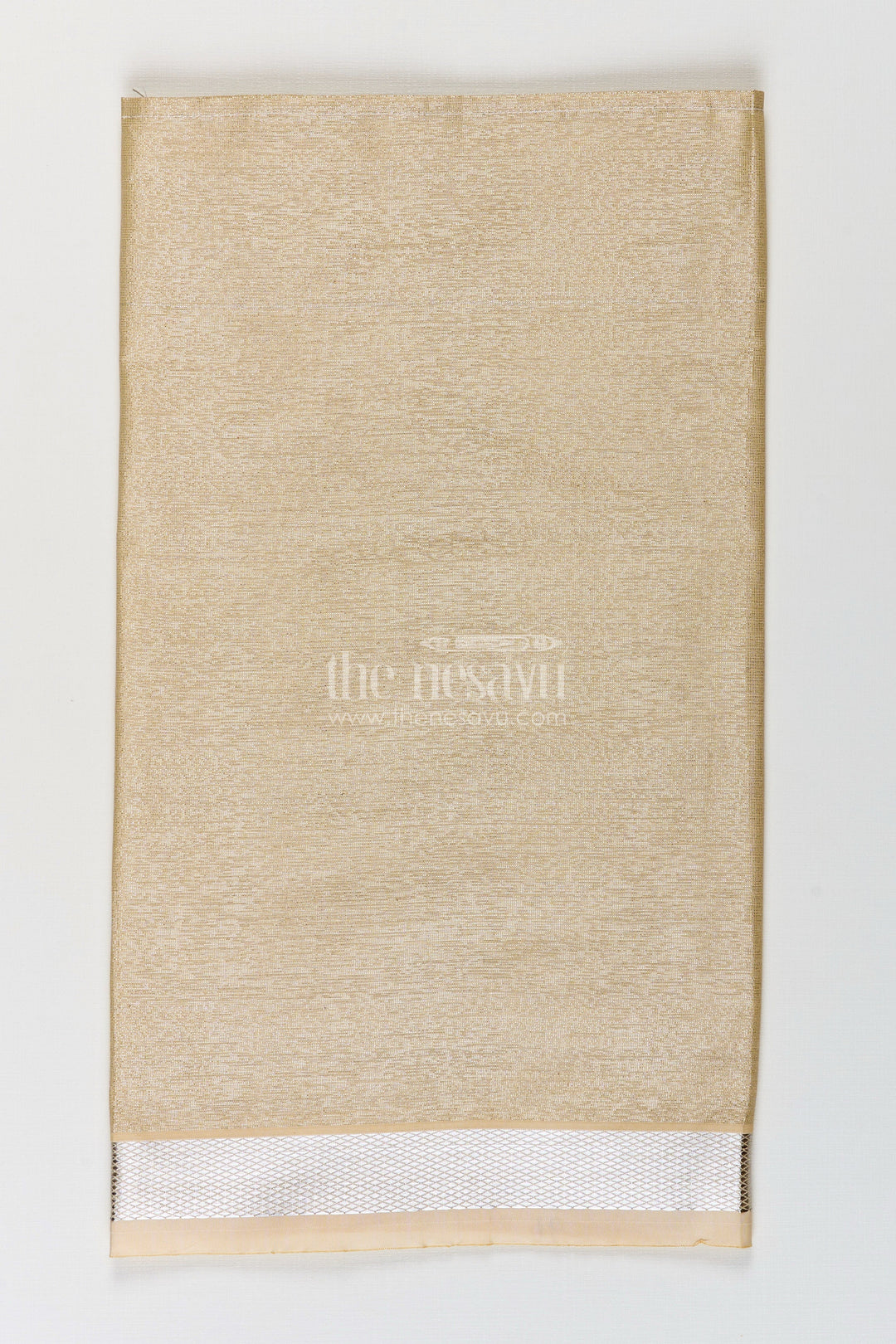 Boys Tissue Dhoti in Beige with Subtle Shine and Silver Border for Classic Dhoti Styling