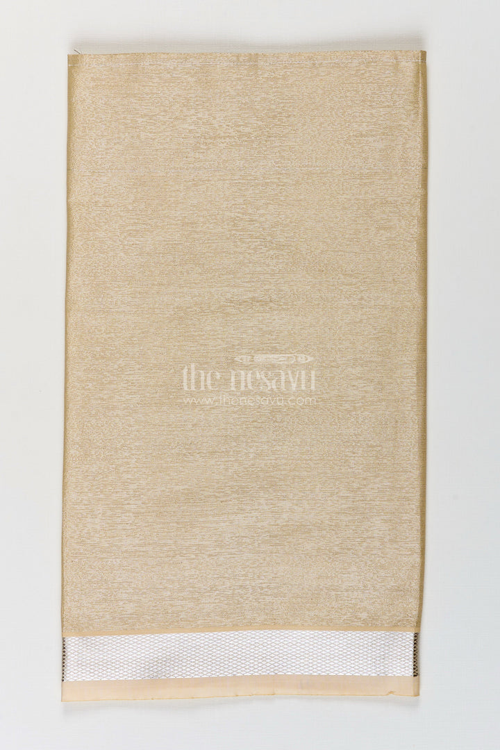 Boys Tissue Dhoti in Beige with Subtle Shine and Silver Border for Classic Dhoti Styling