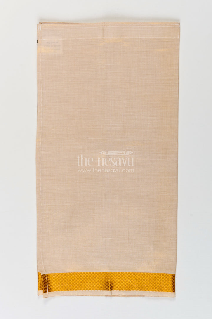 Boys Tissue Dhoti in Beige with Subtle Golden Border Ideal for Traditional Dhoti for Infants