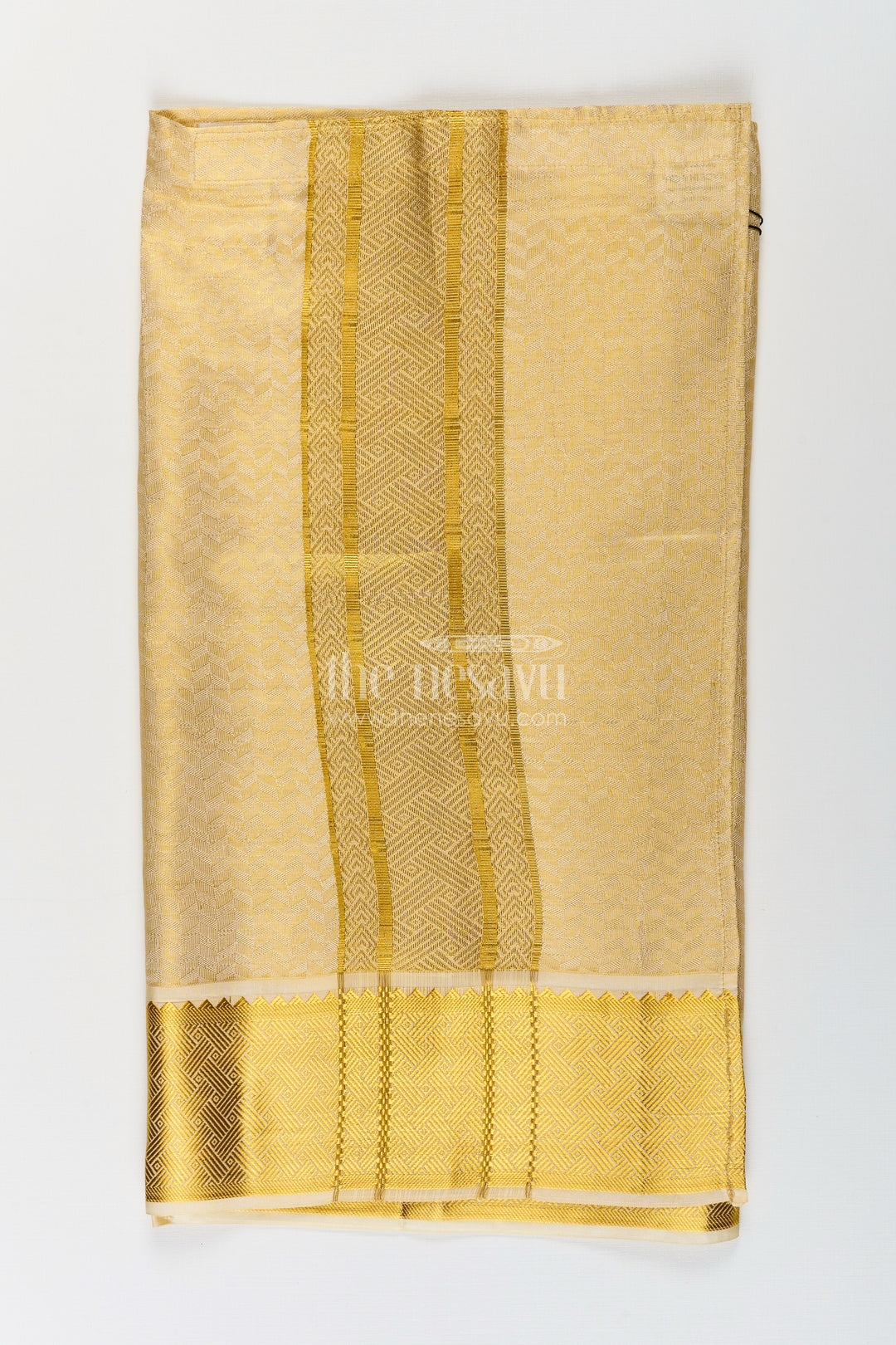 Boys Dhoti in Embossed Tissue with Grand Zari Detailing Designed for Devotional Dhoti Use
