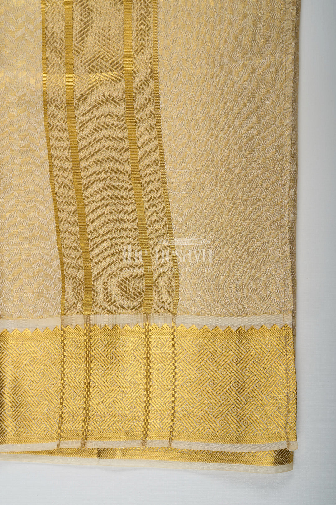 Boys Dhoti in Embossed Tissue with Grand Zari Detailing Designed for Devotional Dhoti Use