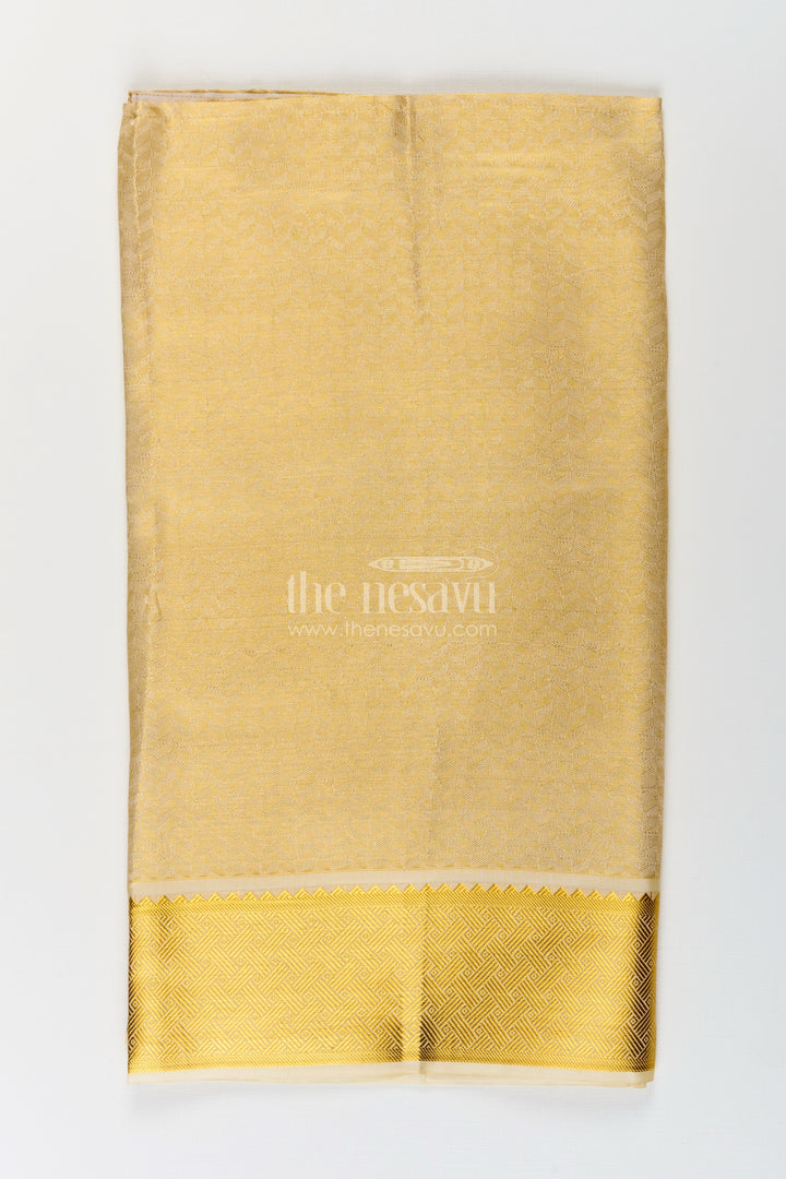 Boys Golden Embossed Tissue Dhoti with Classic Patterned Border for Spiritual Wear in Dhoti for Puja Style