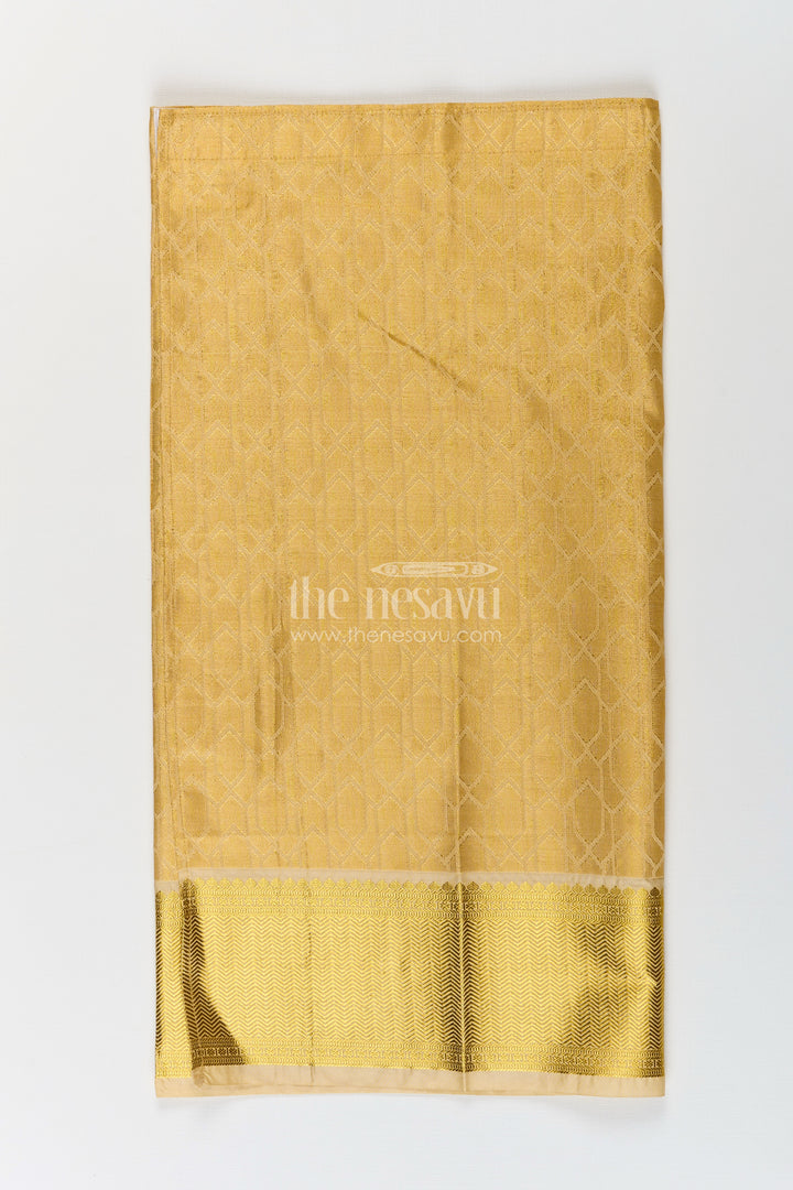 Boys Traditional Veshti Dhoti in Golden Tissue Fabric with Embossed Ethnic Design