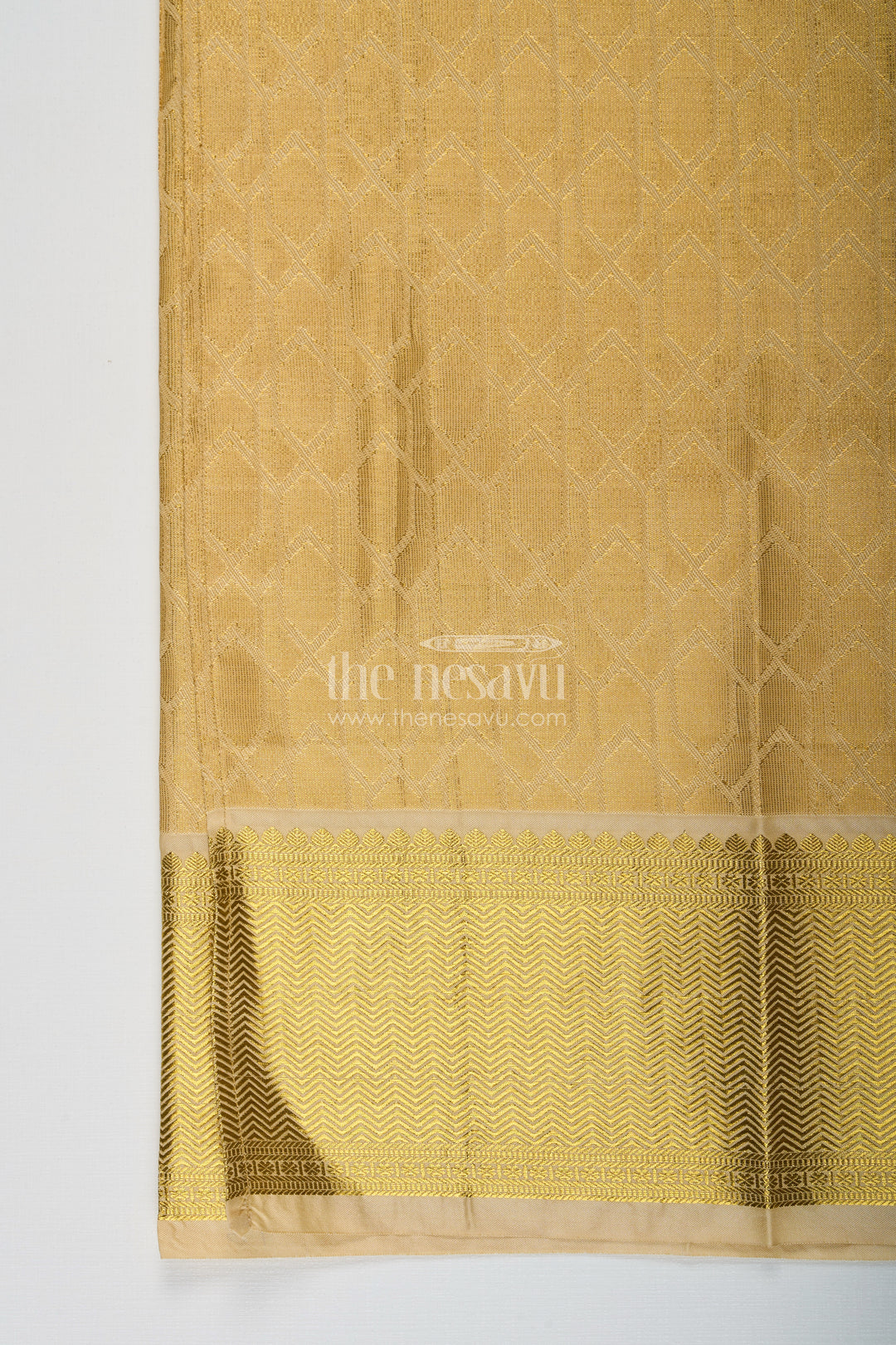 Boys Traditional Veshti Dhoti in Golden Tissue Fabric with Embossed Ethnic Design