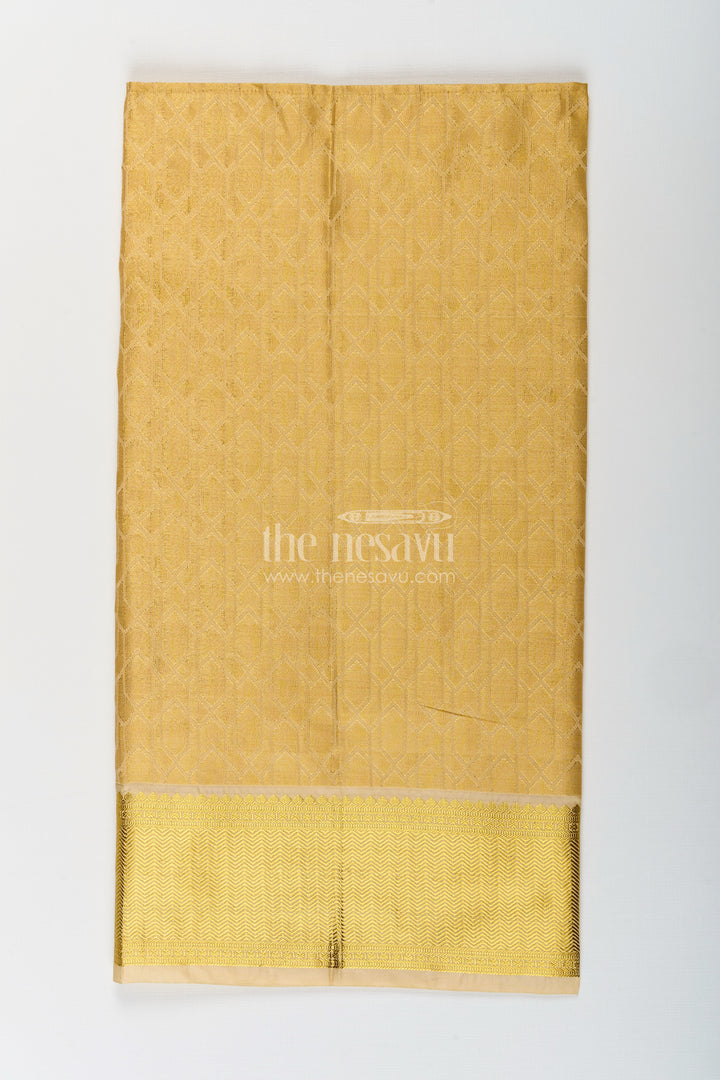 Boys Traditional Veshti Dhoti in Golden Tissue Fabric with Embossed Ethnic Design