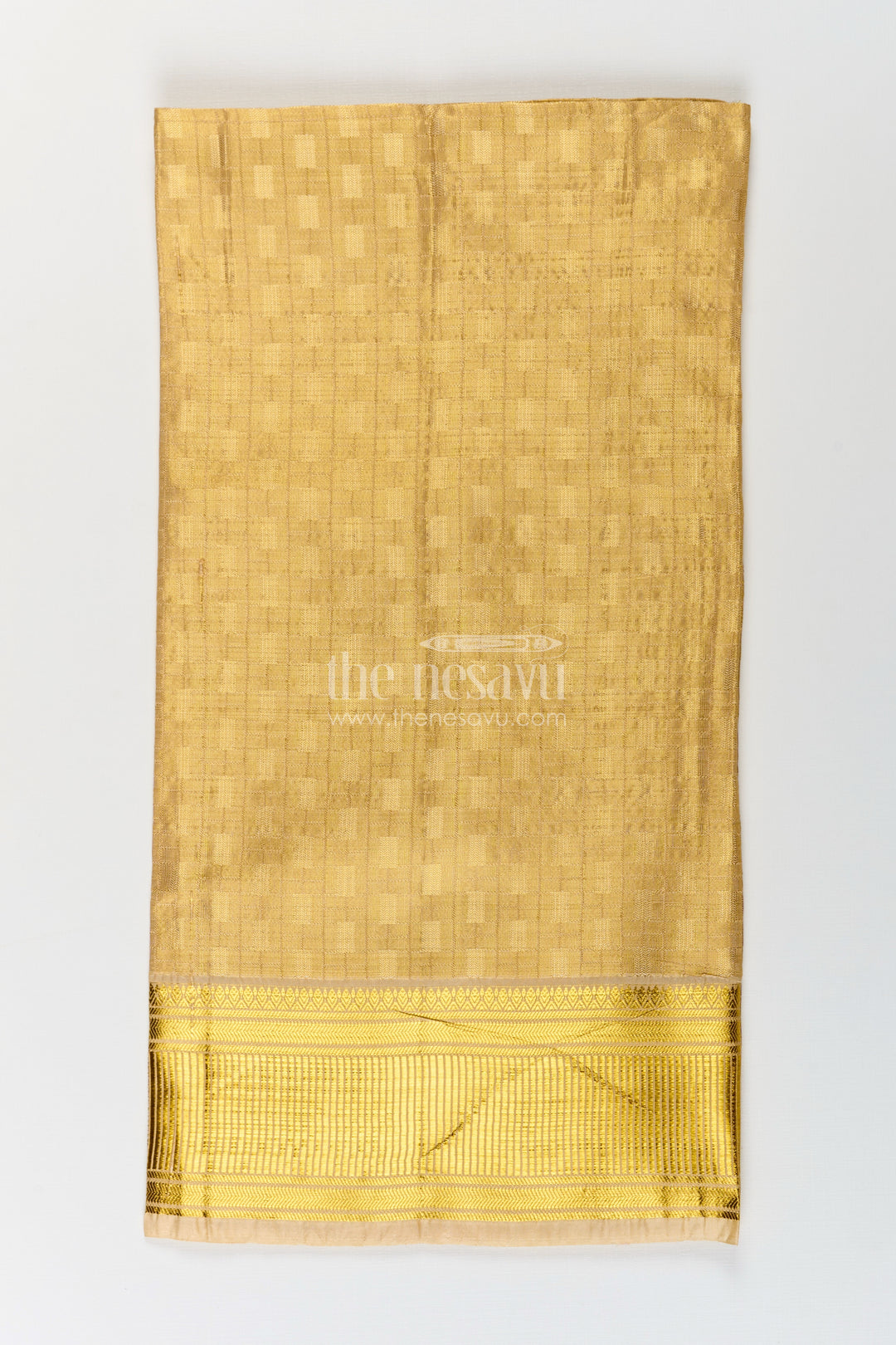 Boys Tissue Embossed Dhoti with Rich Zari Border in yellow dhoti Traditional Style