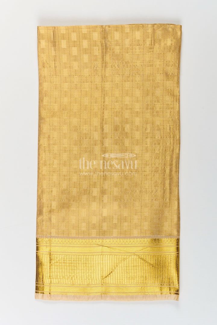 Boys Tissue Embossed Dhoti with Rich Zari Border in yellow dhoti Traditional Style