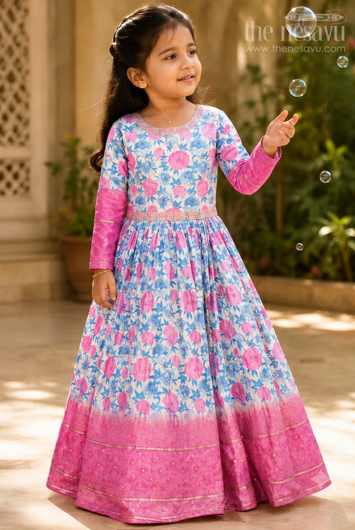 பெண்களுக்கான நேர்த்தியான முத்து எம்பிராய்டரி செய்யப்பட்ட மலர் டிசைனர் பிங்க் அனார்கலி கவுன் - தீபாவளி 2023 புதிய தொகுப்பு 