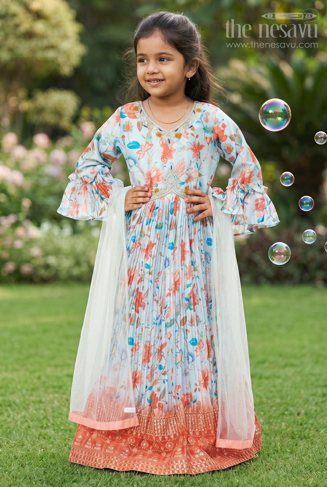 Bohemian Floral Aliacut Anarkali Dress for Girlsvibrant &amp; Traditional