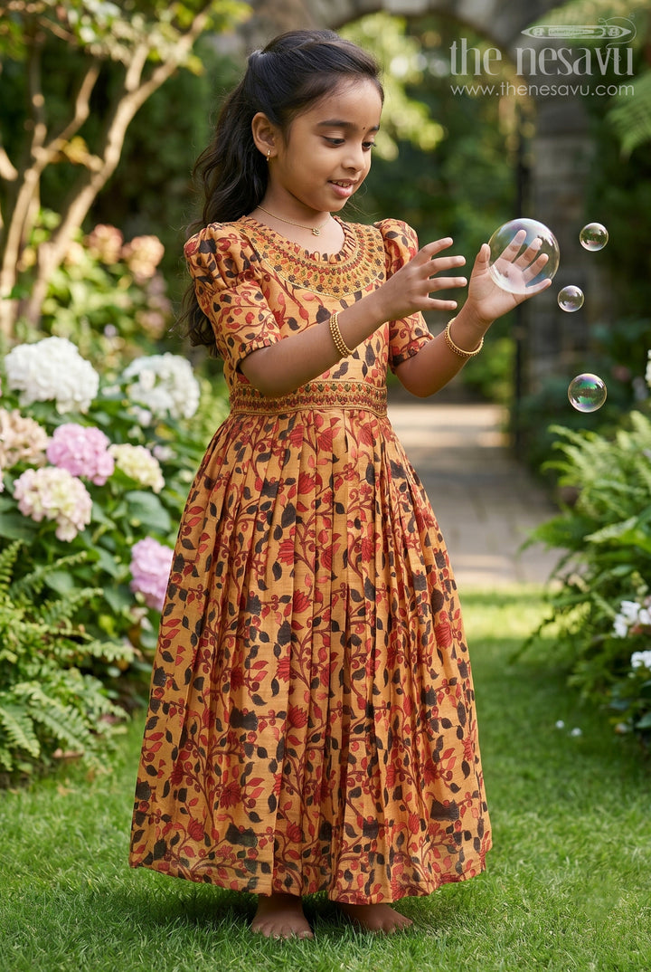 Autumnal Elegance Pleated Anarkali Gown for Girls
