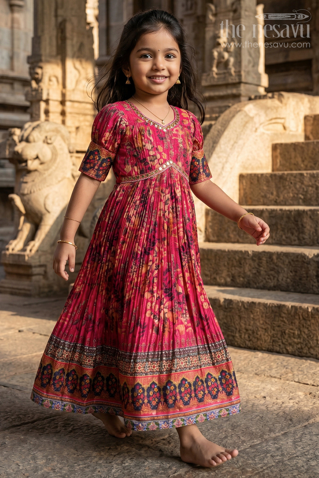 Nesavu Girls Chinon Pink Anarkali Gown Digital Floral Prints Elegant anarkali gown dress Style The Nesavu Nesavu Girls Chinon Pink Anarkali Gown Digital Floral Prints Elegant anarkali gown dress Style The Nesavu