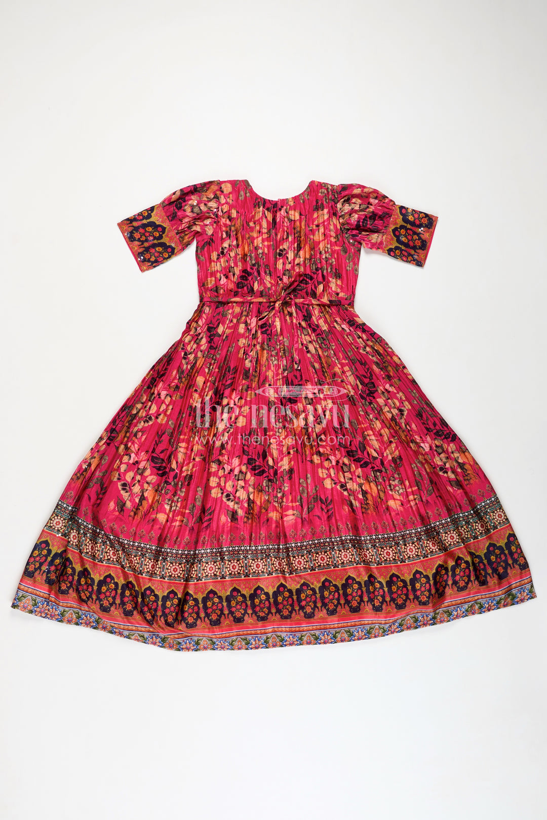 Girls Pink Chinon Anarkali with Traditional Print and Flared Skirt for Elegant anarkali gown dress Look