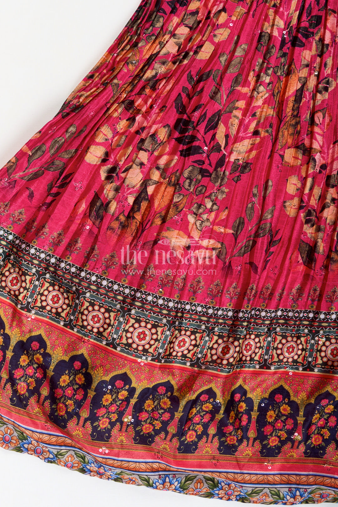Girls Pink Chinon Anarkali with Traditional Print and Flared Skirt for Elegant anarkali gown dress Look