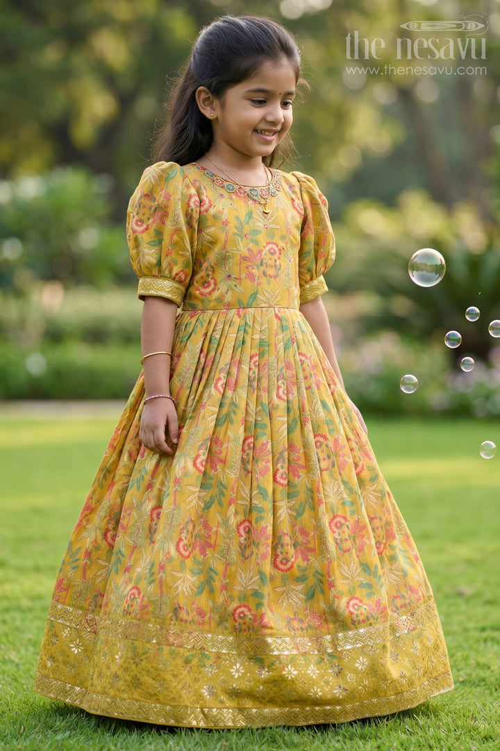Girls Party Gown Shimmer Semi Silk Green Sankranthi Dress