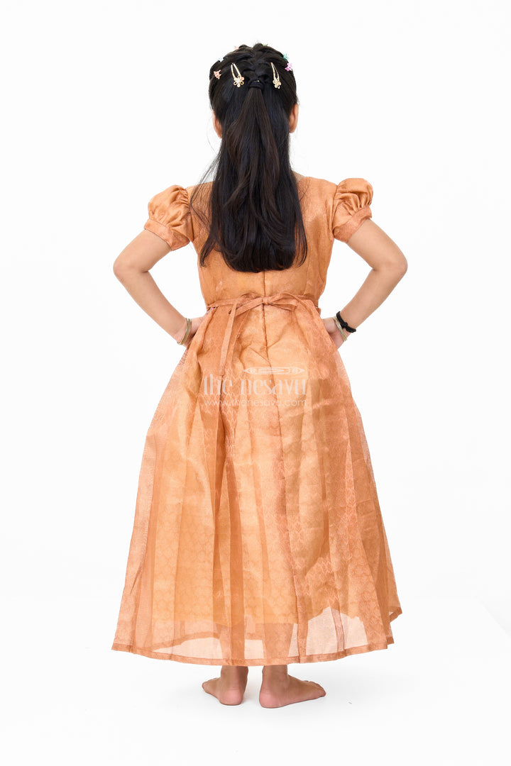 Exquisite Girls Silk Gown with Golden Sheen for New Year Party Celebrations