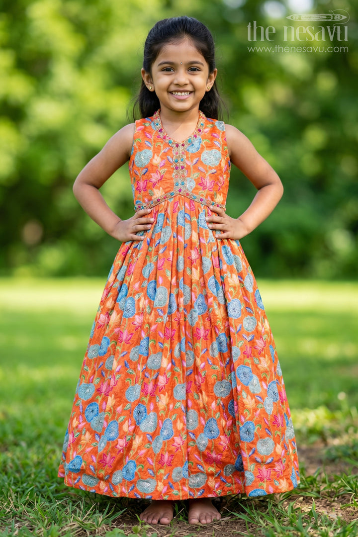 Vibrant Anarkali for Girls in Pure Chinon with Digital Print and Intricate Embellishments