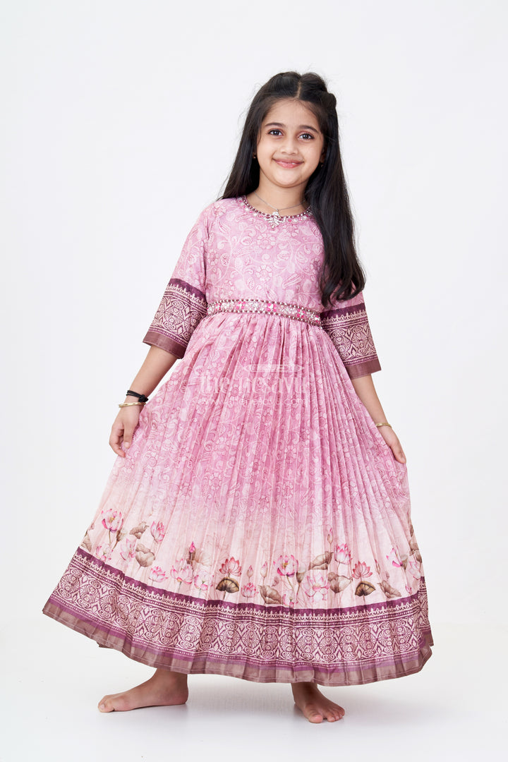 Exquisite Gown for Wedding Party with Pichwai Theme Semi Raw Silk and Embellished Waistline