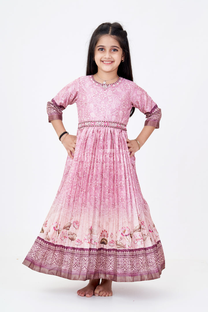 Exquisite Gown for Wedding Party with Pichwai Theme Semi Raw Silk and Embellished Waistline