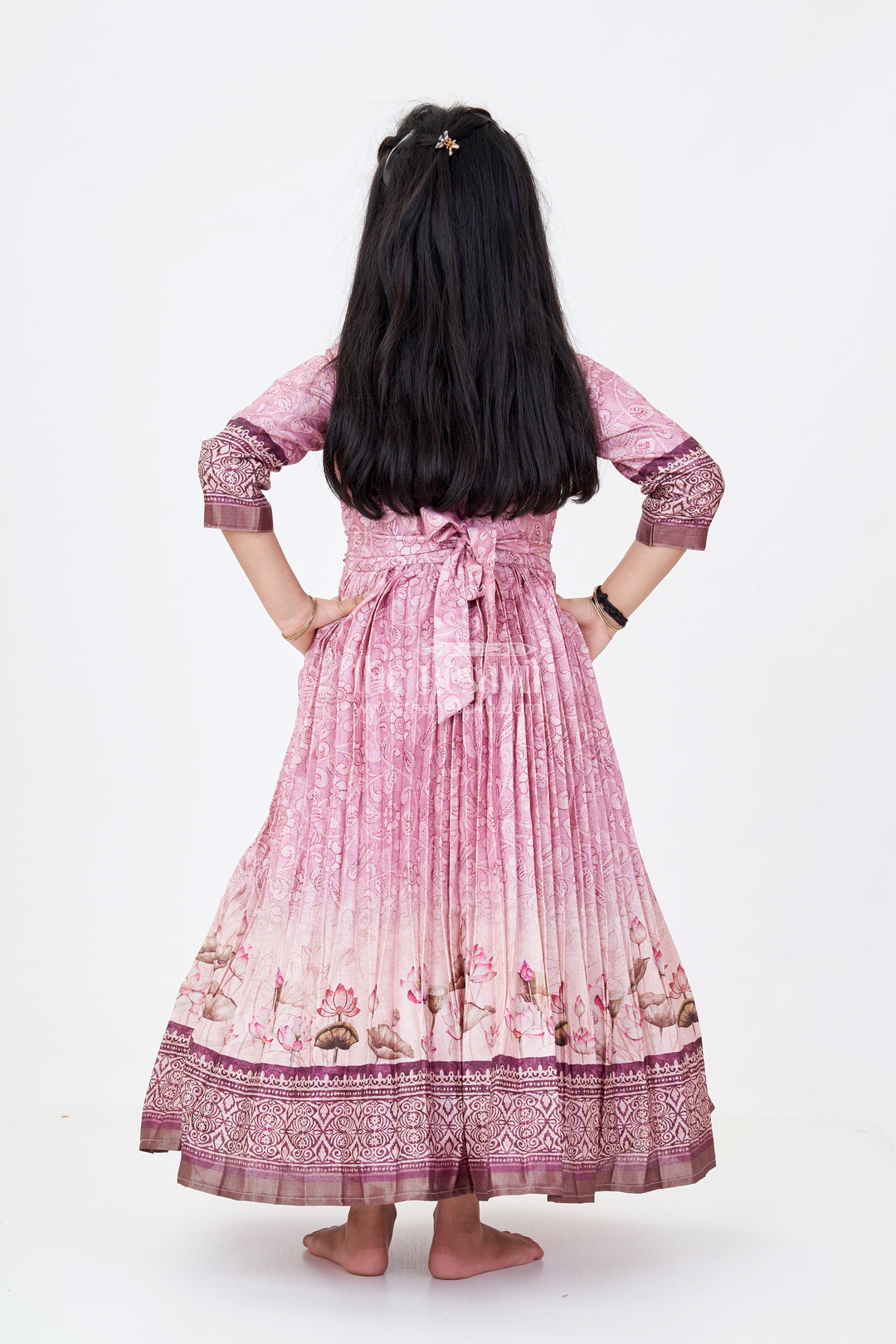 Exquisite Gown for Wedding Party with Pichwai Theme Semi Raw Silk and Embellished Waistline
