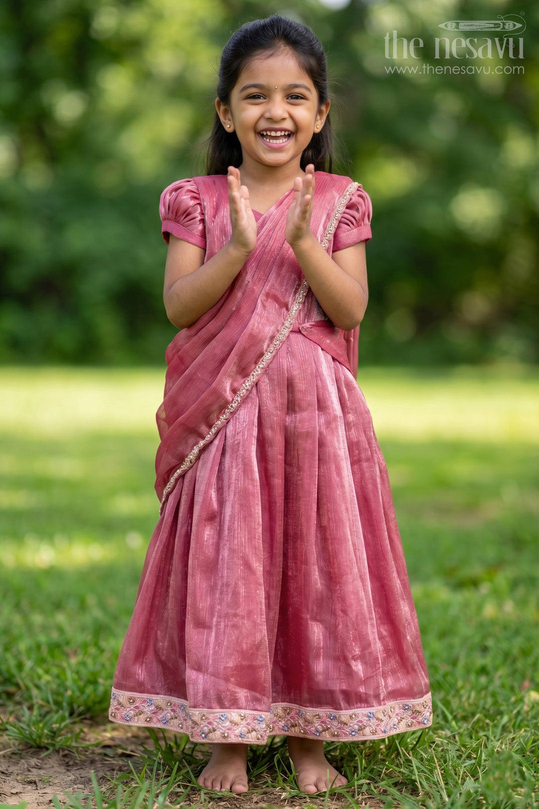 Girls Gown Dresses in Wine Organza with Stone Lace Detailing and Elegant Embellished Dupatta