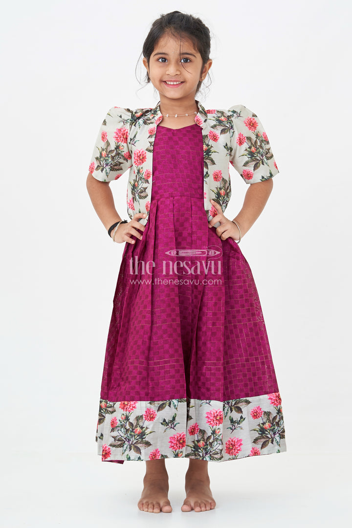 Girls Silk Cotton Gown with Floral Chanderi Overcoat in pink colour gown dress Style