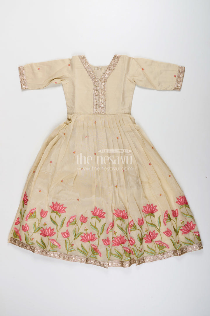Embroidered silk gown for girls perfect for weddings and festive occasions