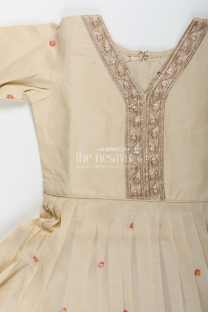 Embroidered silk gown for girls perfect for weddings and festive occasions