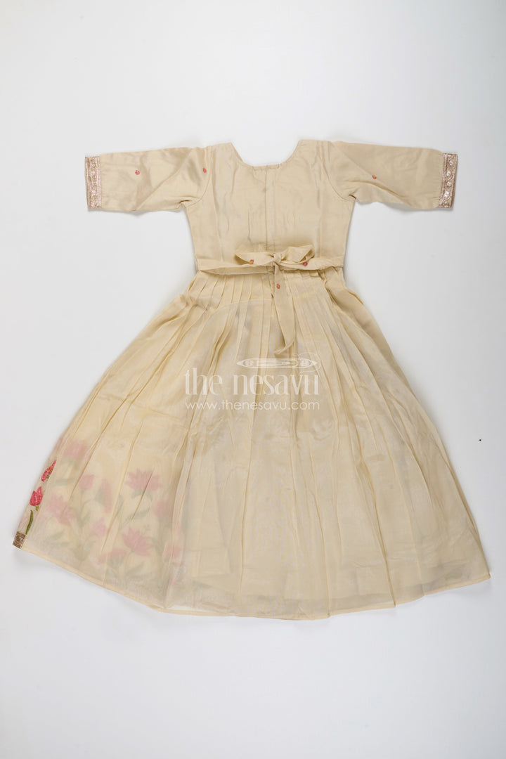 Embroidered silk gown for girls perfect for weddings and festive occasions