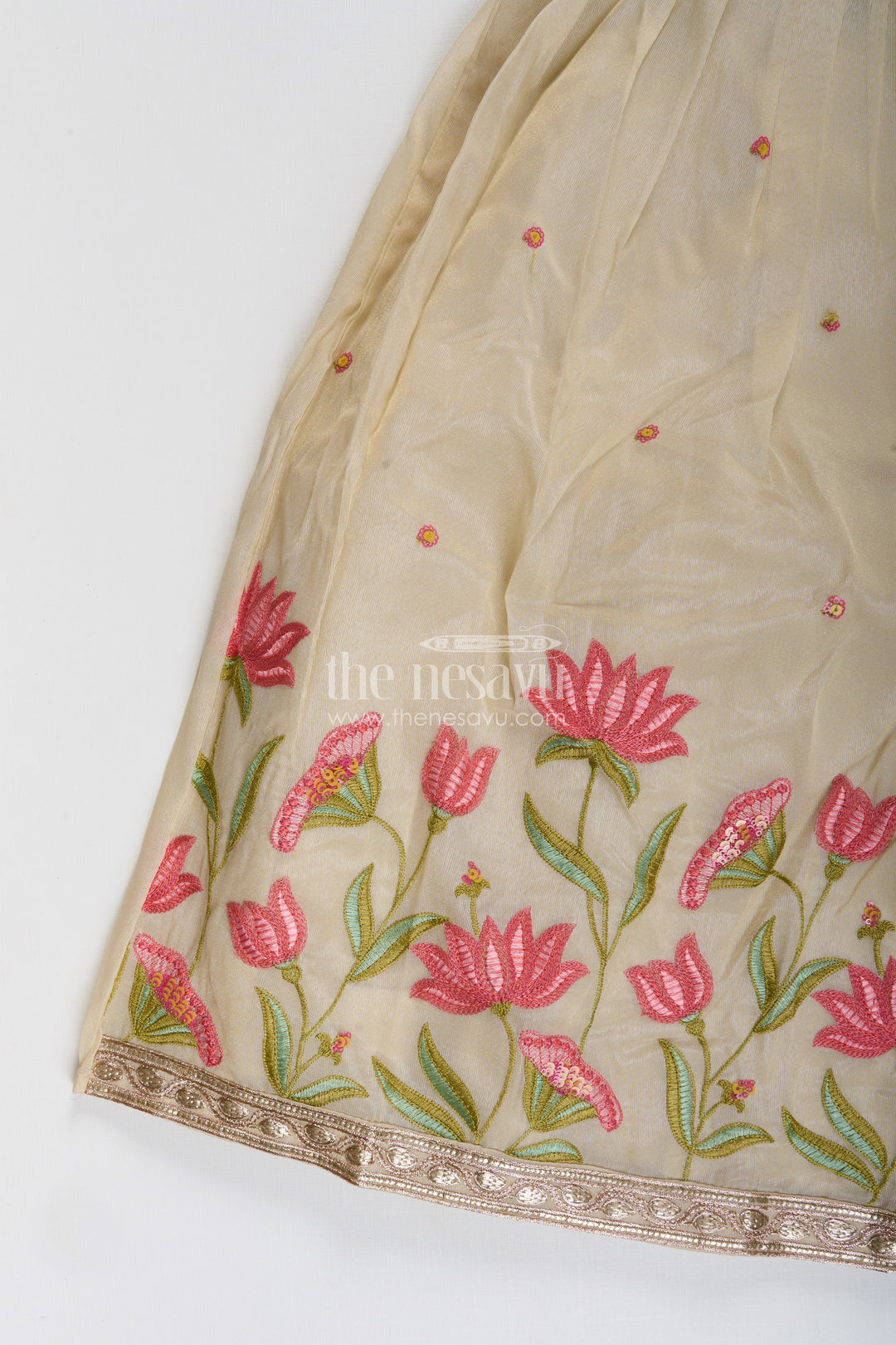 Embroidered silk gown for girls perfect for weddings and festive occasions