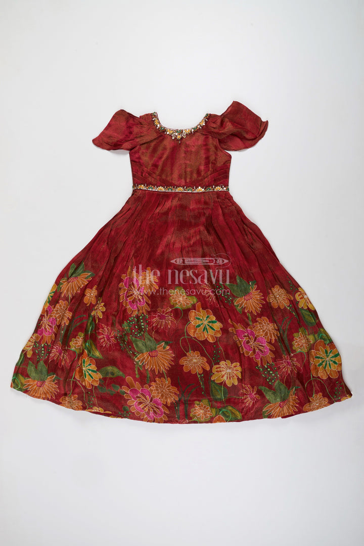 Digital print silk gown for girls for parties and family photoshoots