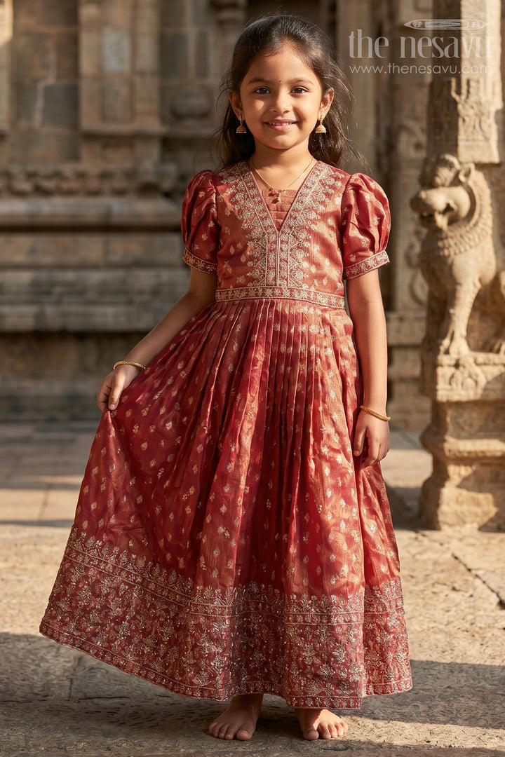 Girls Silk Gown with Banarasi Jacquard Design for Weddings and Special Occasions