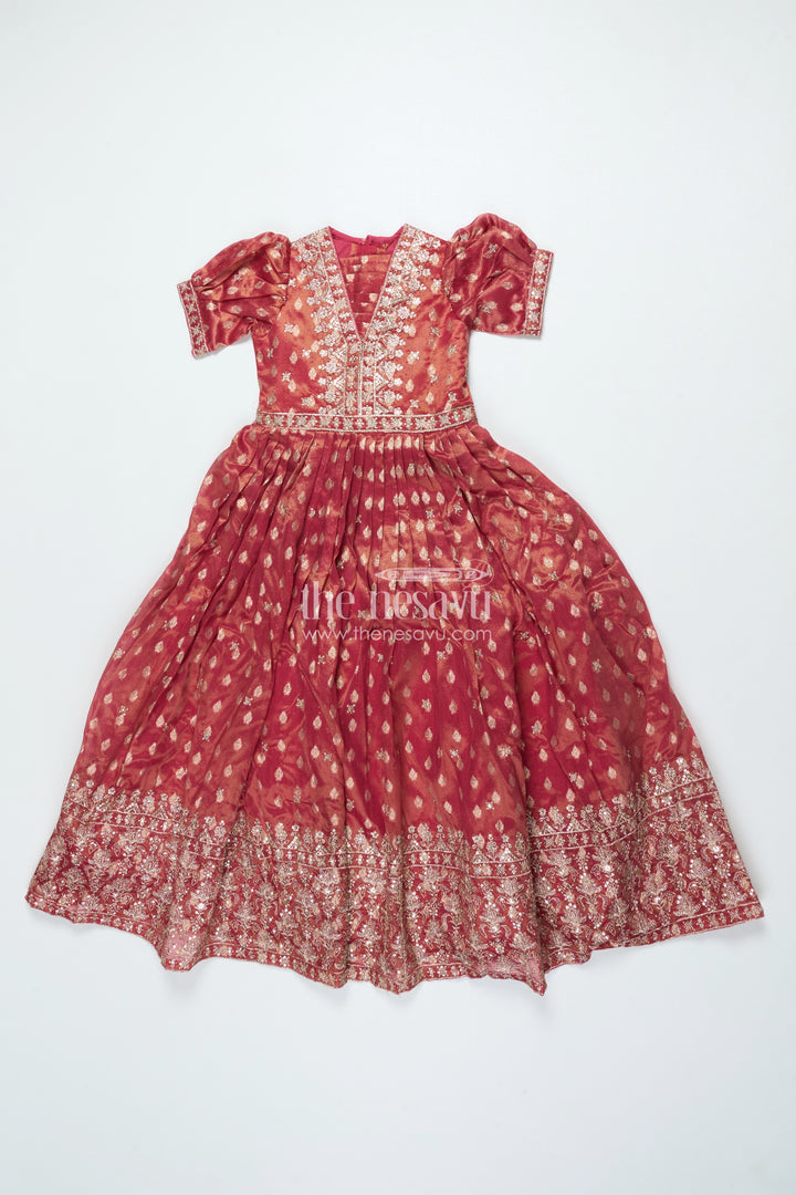 Girls Silk Gown with Banarasi Jacquard Design for Weddings and Special Occasions