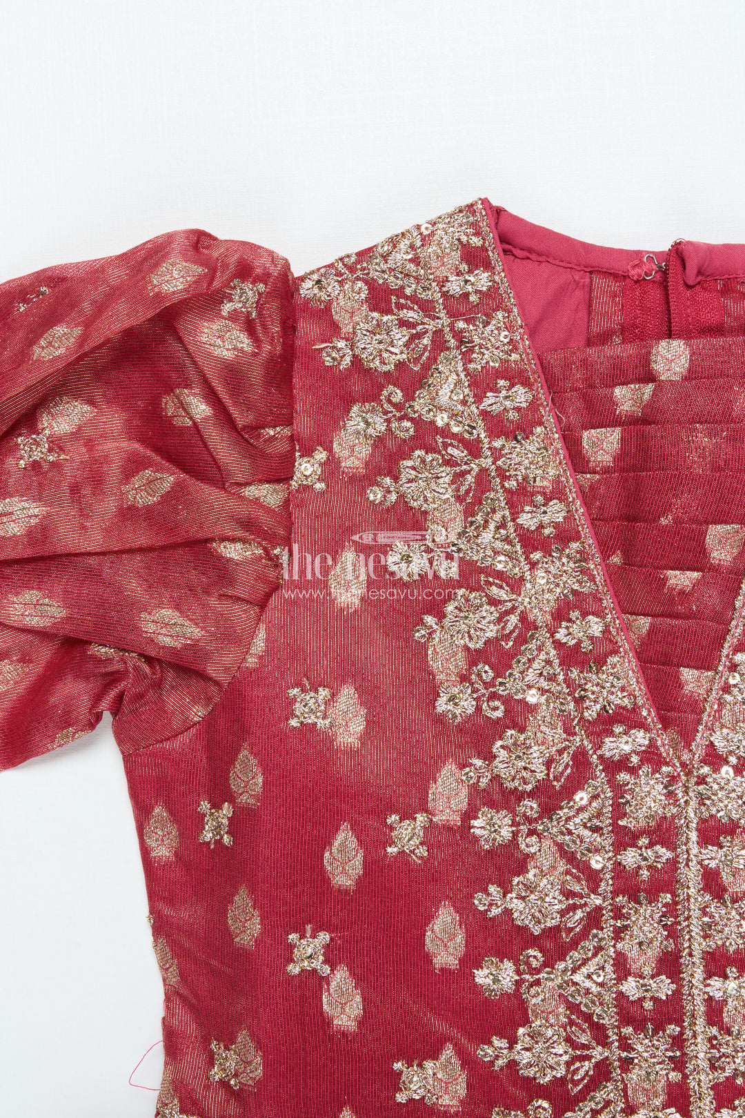 Girls Silk Gown with Banarasi Jacquard Design for Weddings and Special Occasions
