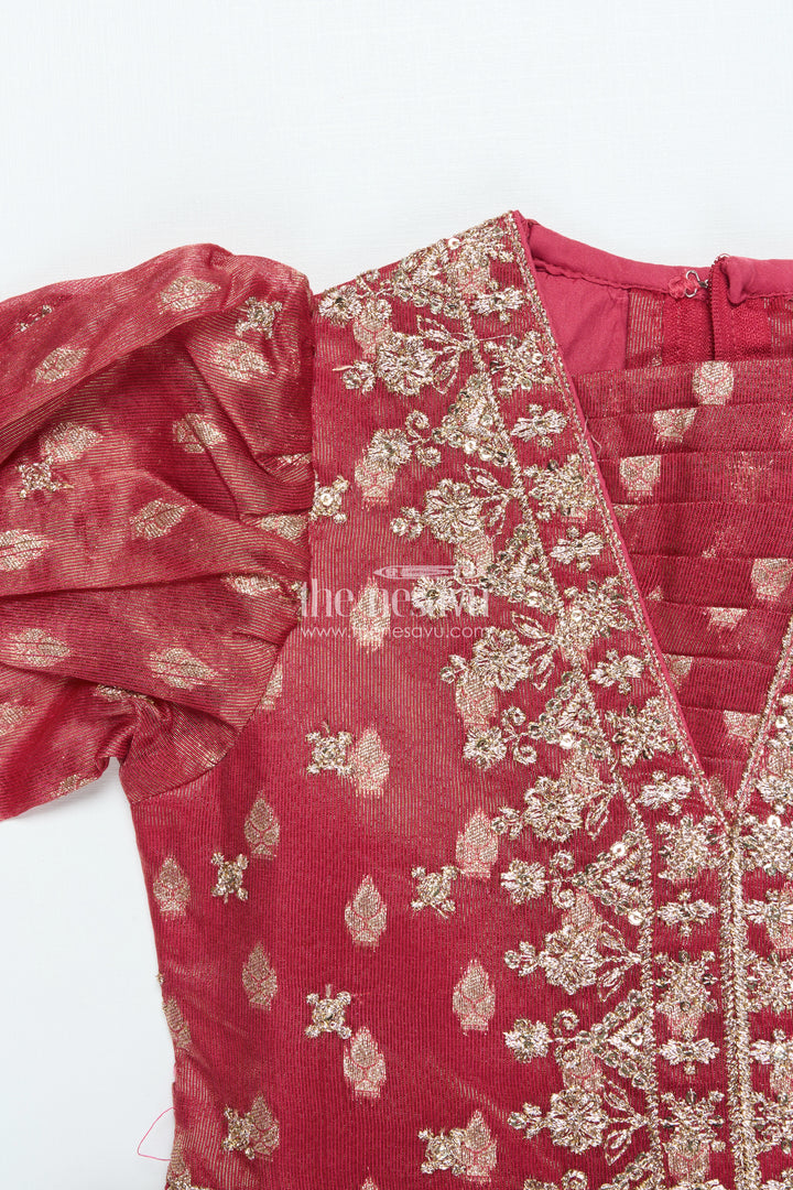 Girls Silk Gown with Banarasi Jacquard Design for Weddings and Special Occasions